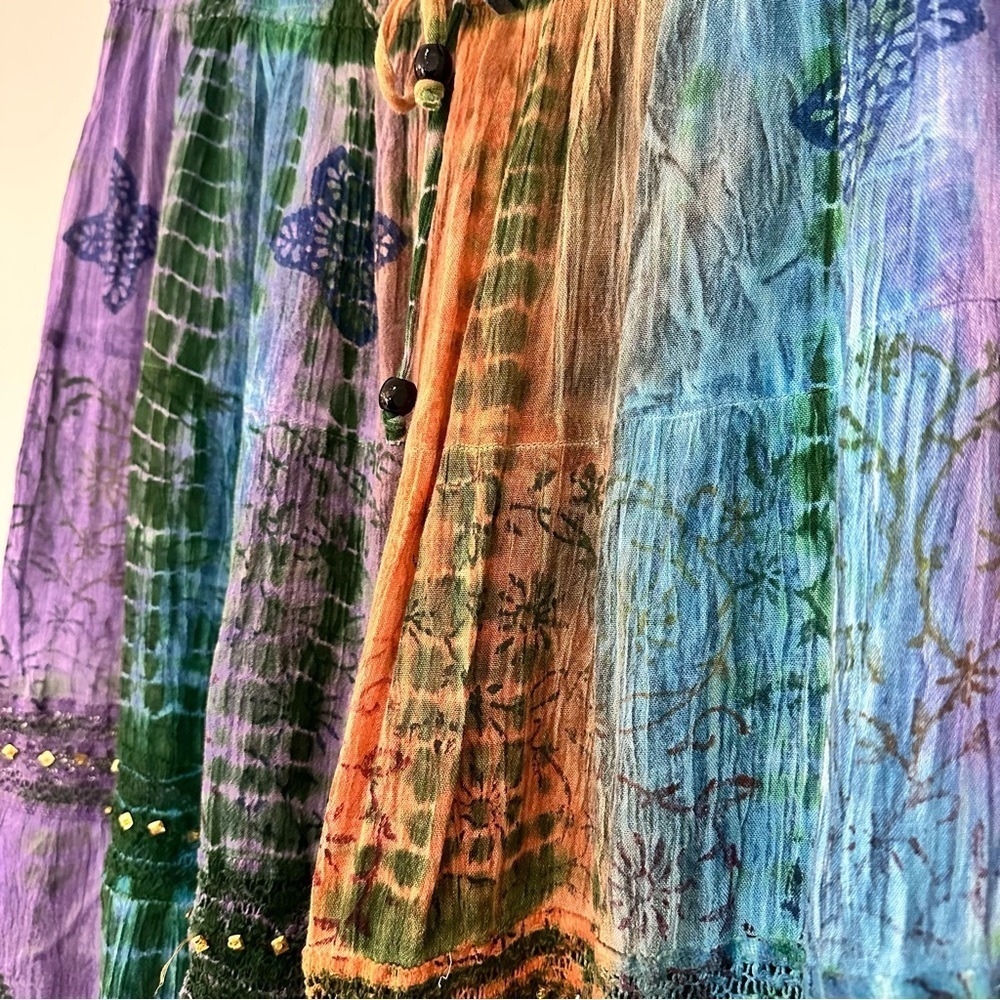 Charlie Paige Vintage Indian Size L/XL Midi Skirt Boho Flowy Crinkle Multicolor - Picture 3 of 7